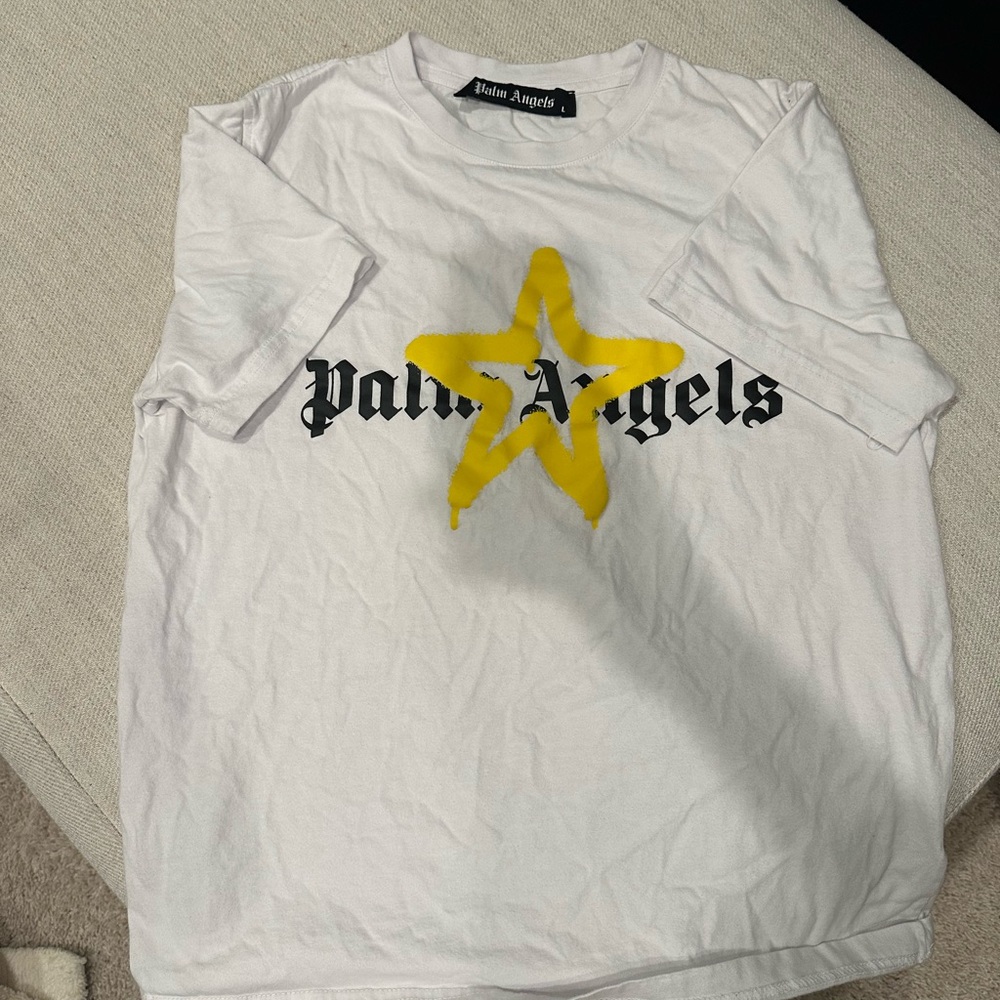 Palm Angels White Tee with Yellow Graphic